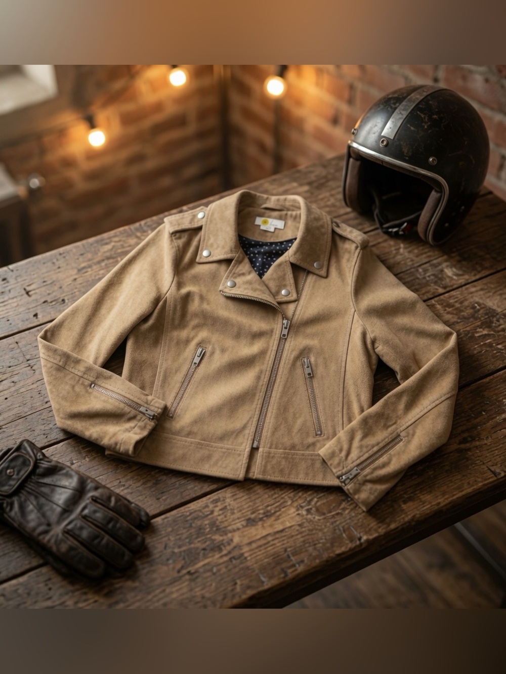 Boden Tan Suede Moto Jacket Sz 8 Like New! π§₯β¨ - Picture 1 of 12